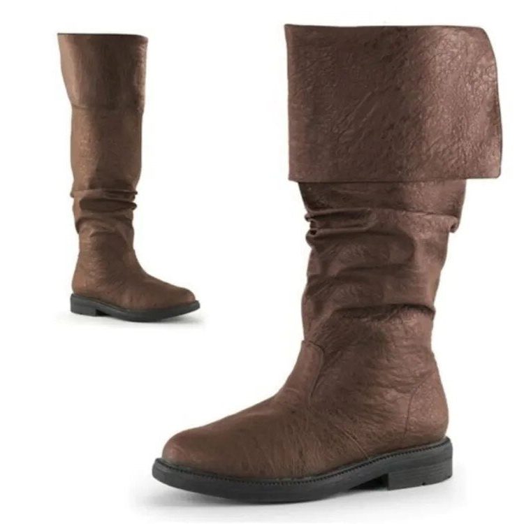Men’s Tall Leather Boots – Slouchy Knee-High Pull-On Boots with Fold-Over Cuff and Sturdy Sole for Statement Wear