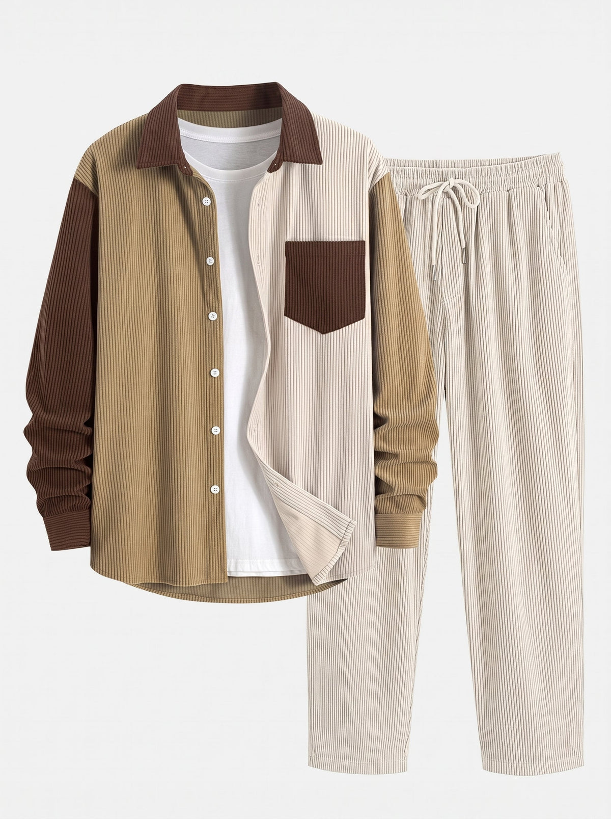 Men’s Corduroy Shirt Co-Ord – Straight-Leg Trousers for Autumn Casual Wear