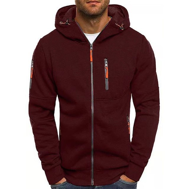 Men’s Zip-Through Hoodie – Chest Pocket with Drawcord Hood and Contrast Seams