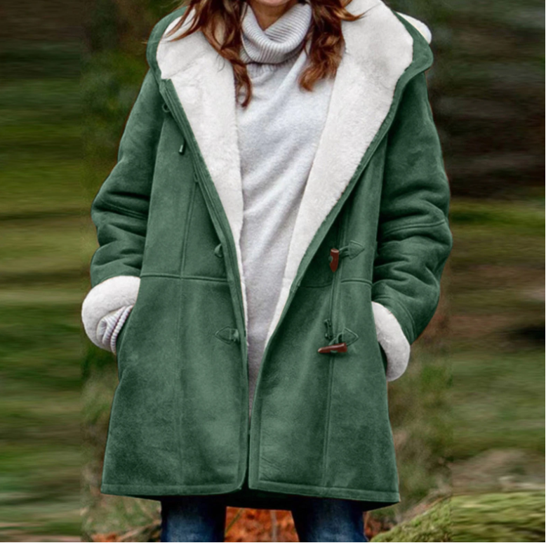 Women’s Fleece-Lined Hooded Duffle Coat – Warm Water-Repellent Winter Layer