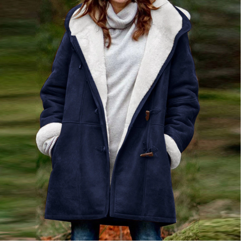 Women’s Fleece-Lined Hooded Duffle Coat – Warm Water-Repellent Winter Layer
