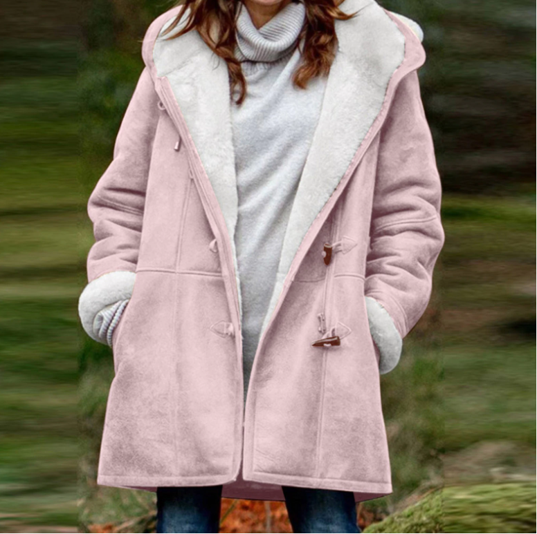 Women’s Fleece-Lined Hooded Duffle Coat – Warm Water-Repellent Winter Layer