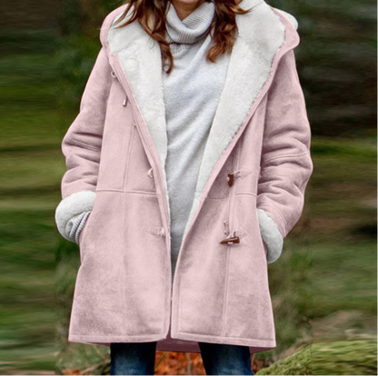 Women’s Fleece-Lined Hooded Duffle Coat – Warm Water-Repellent Winter Layer