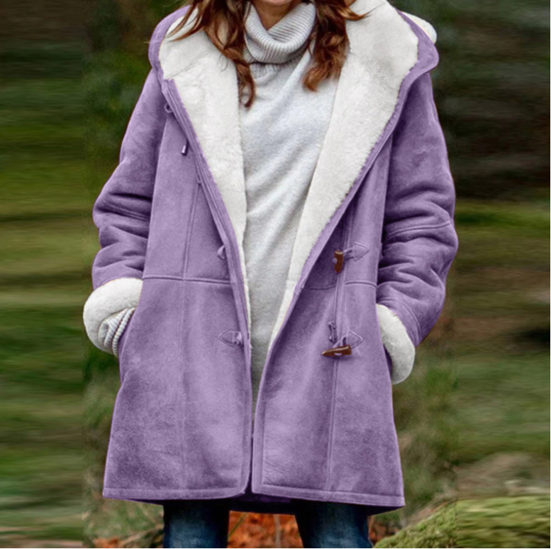 Women’s Fleece-Lined Hooded Duffle Coat – Warm Water-Repellent Winter Layer