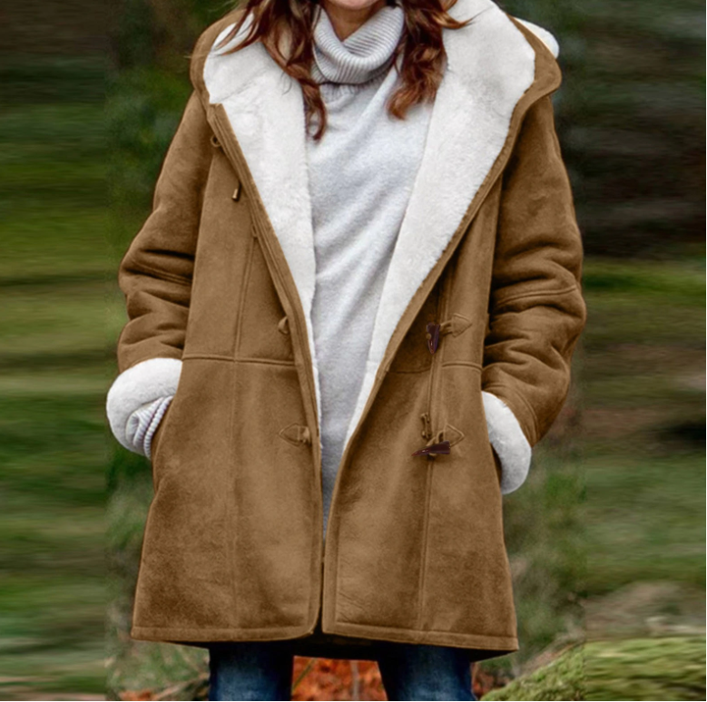 Women’s Fleece-Lined Hooded Duffle Coat – Warm Water-Repellent Winter Layer