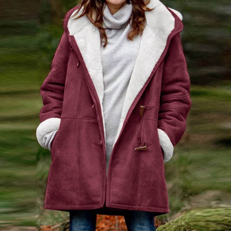Women’s Fleece-Lined Hooded Duffle Coat – Warm Water-Repellent Winter Layer