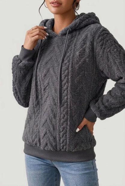 Women’s Hoodie – Cable-Knit Plush Hoodie with Drawcord