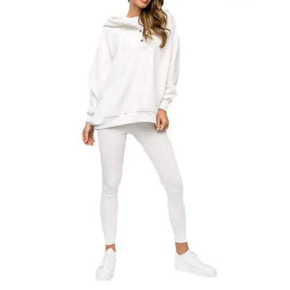 Women’s Three-Piece Lounge Set – Asymmetric Hooded Jacket with Tank Top and Slim Trousers for Casual Streetwear