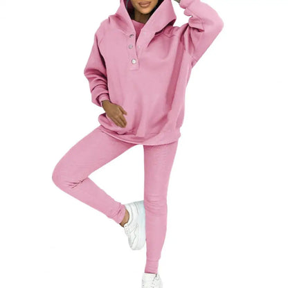 Women’s Button-Neck Hoodie and Leggings Set – Relaxed Two-Piece Casual Outfit