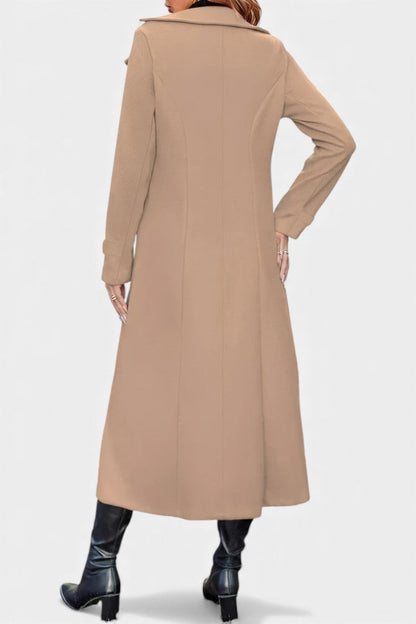 Women’s Long Coat – Double-Breasted Calf-Length Coat with Notch Collar