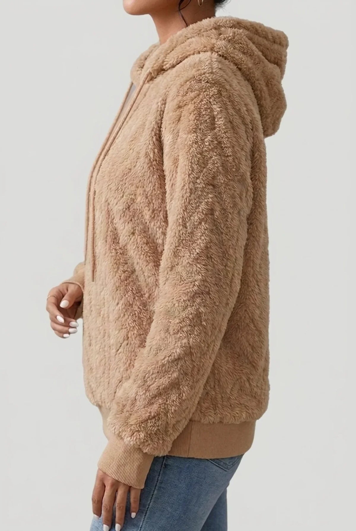 Women’s Hoodie – Cable-Knit Plush Hoodie with Drawcord