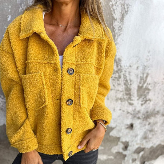 Women’s Teddy Fleece Jacket – Relaxed Button-Up Winter Layer with Soft Lining