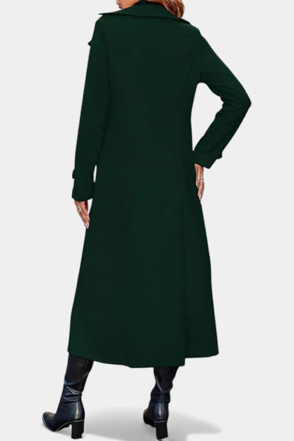 Women’s Long Coat – Double-Breasted Calf-Length Coat with Notch Collar