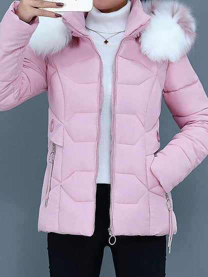 Women’s Faux Fur Hooded Puffer Jacket – Quilted Winter Layer for Cold-Weather Outings