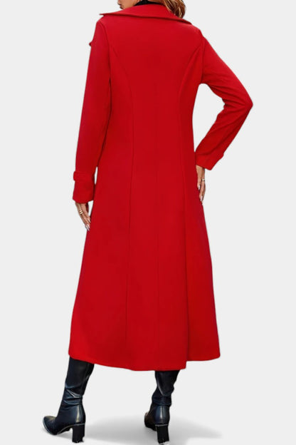 Women’s Long Coat – Double-Breasted Calf-Length Coat with Notch Collar