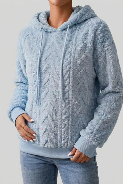 Women’s Hoodie – Cable-Knit Plush Hoodie with Drawcord
