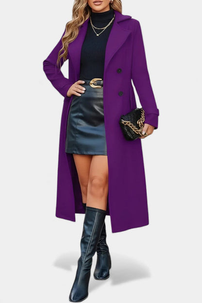 Women’s Long Coat – Double-Breasted Calf-Length Coat with Notch Collar