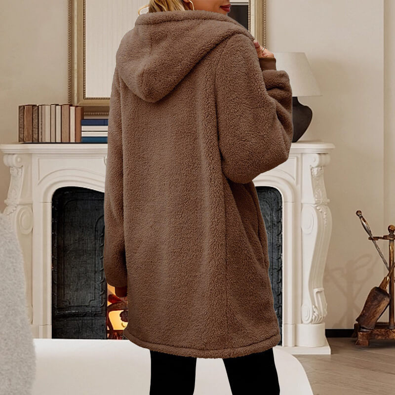 Women’s Hooded Teddy Fleece Zip Jacket – Cosy Everyday Layer for Autumn and Winter