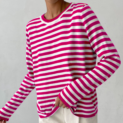 Women’s Printed Crew-Neck Knit Top – Lightweight Long-Sleeve Layer for Everyday Wear