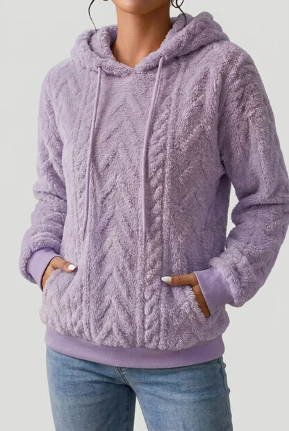 Women’s Hoodie – Cable-Knit Plush Hoodie with Drawcord