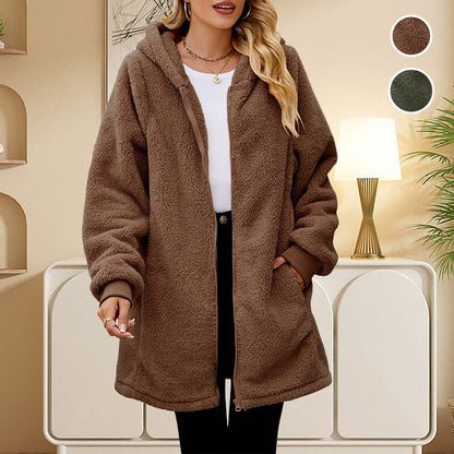 Women’s Hooded Teddy Fleece Zip Jacket – Cosy Everyday Layer for Autumn and Winter