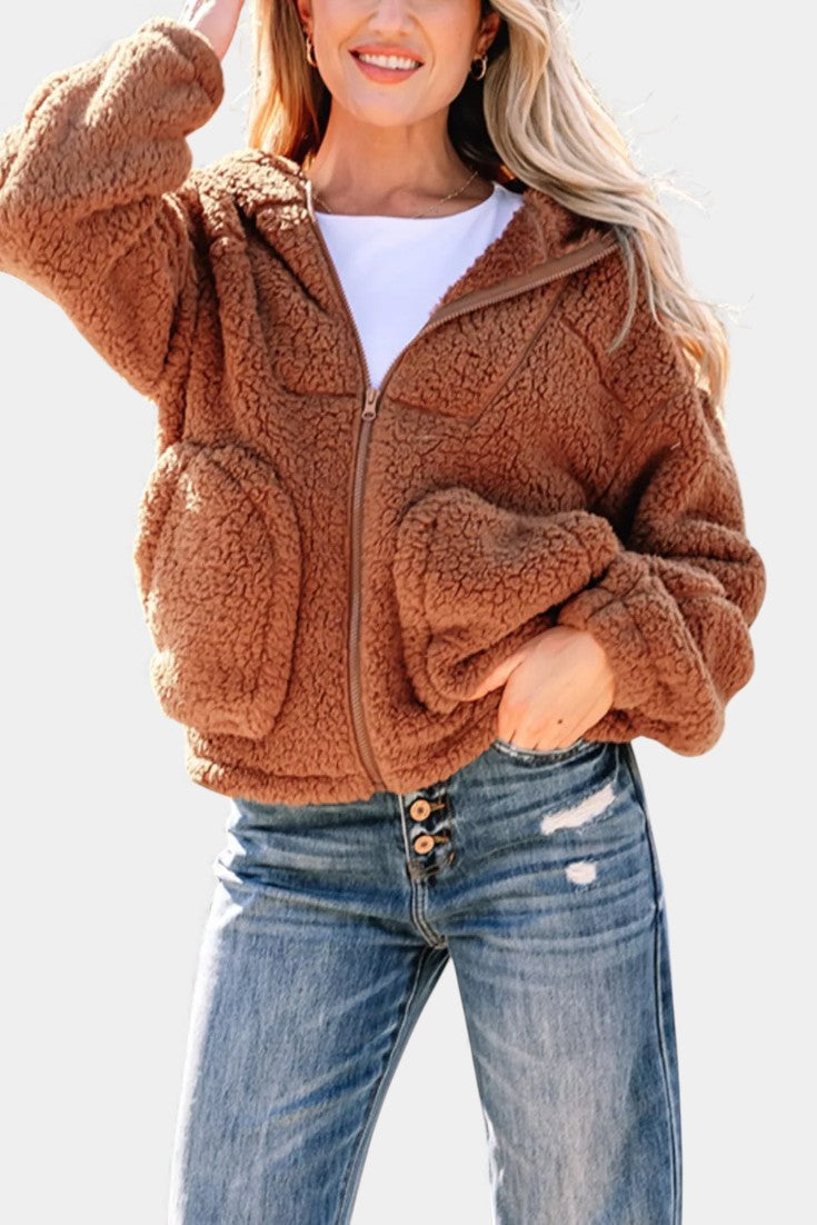 Women’s Teddy Jacket – Hooded Fleece Jacket with Full-Length Zip