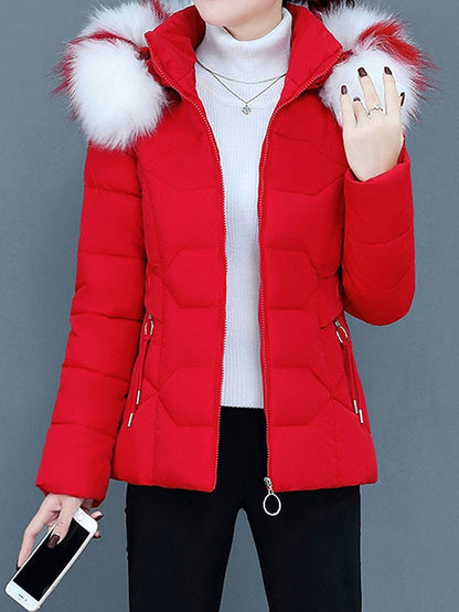 Women’s Faux Fur Hooded Puffer Jacket – Quilted Winter Layer for Cold-Weather Outings