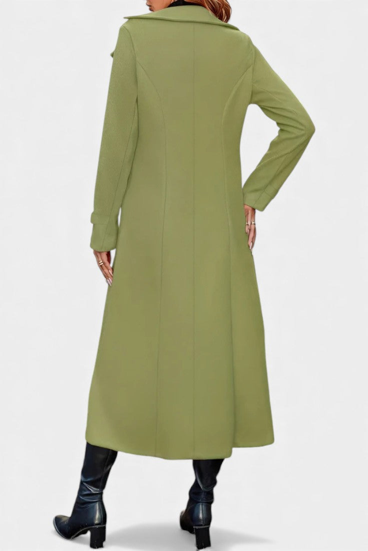 Women’s Long Coat – Double-Breasted Calf-Length Coat with Notch Collar