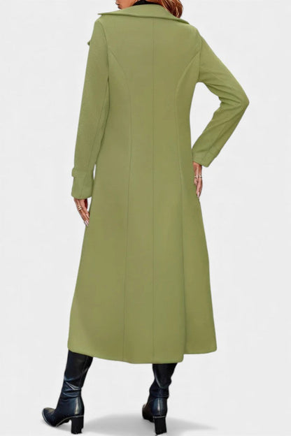 Women’s Long Coat – Double-Breasted Calf-Length Coat with Notch Collar