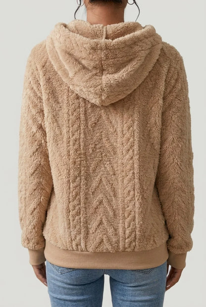 Women’s Hoodie – Cable-Knit Plush Hoodie with Drawcord