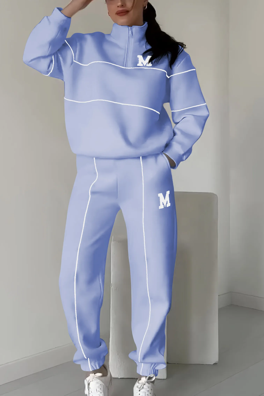 Women’s Contrast-Piped Half-Zip Tracksuit – Relaxed Sweatshirt and Joggers for Everyday Wear