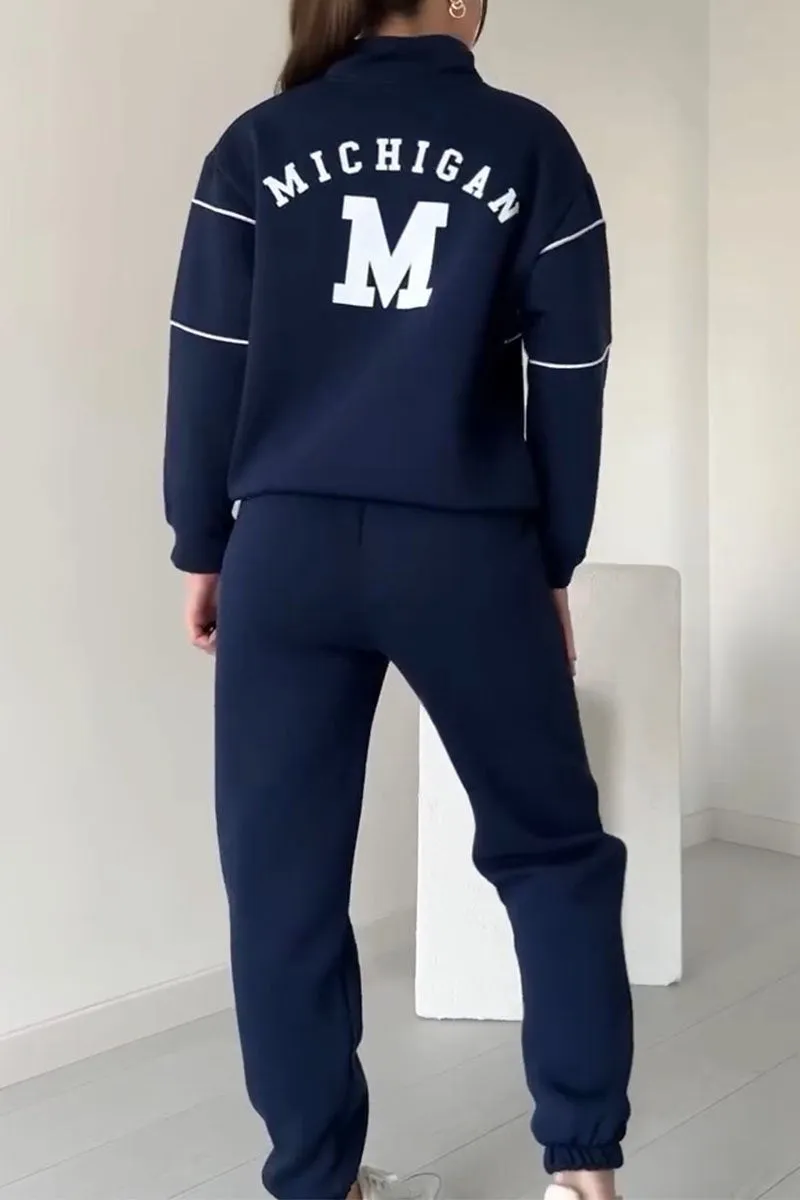 Women’s Contrast-Piped Half-Zip Tracksuit – Relaxed Sweatshirt and Joggers for Everyday Wear