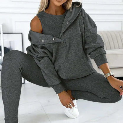 Women’s Button-Neck Hoodie and Leggings Set – Relaxed Two-Piece Casual Outfit