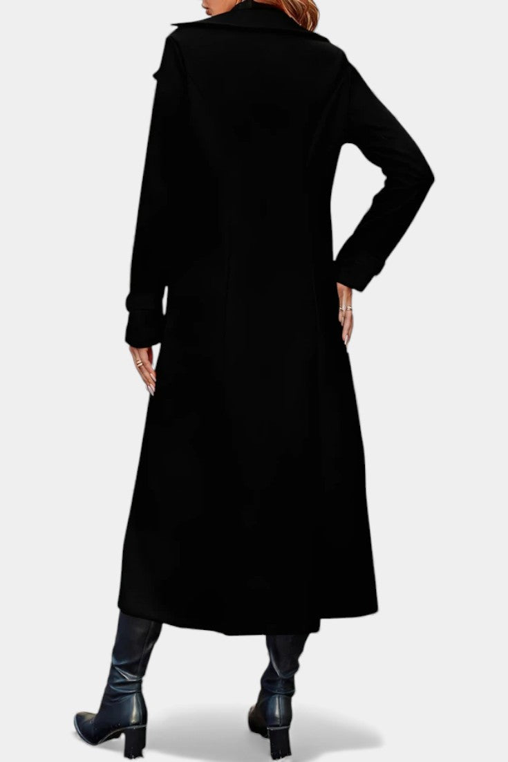 Women’s Long Coat – Double-Breasted Calf-Length Coat with Notch Collar