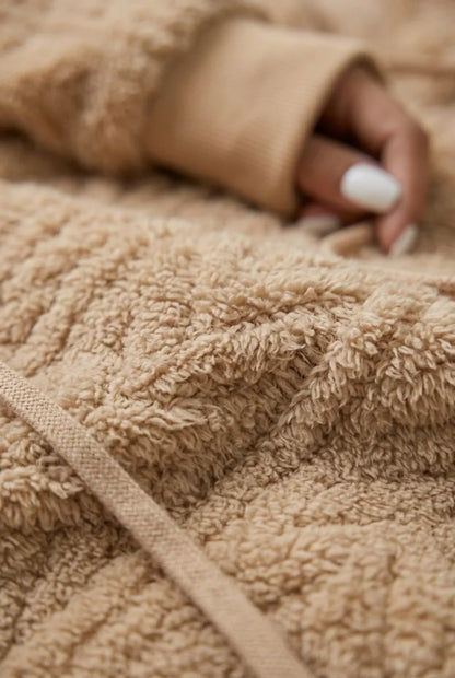 Women’s Hoodie – Cable-Knit Plush Hoodie with Drawcord