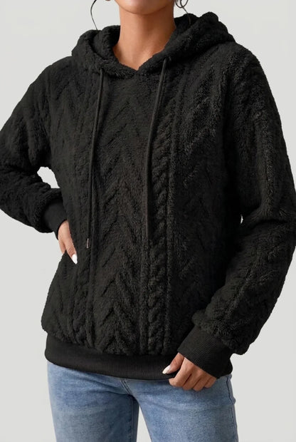 Women’s Hoodie – Cable-Knit Plush Hoodie with Drawcord