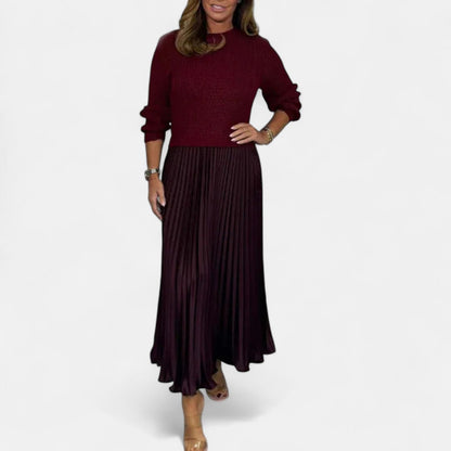 Women’s Jumper Dress – Knitted Maxi Dress with Pleated Skirt