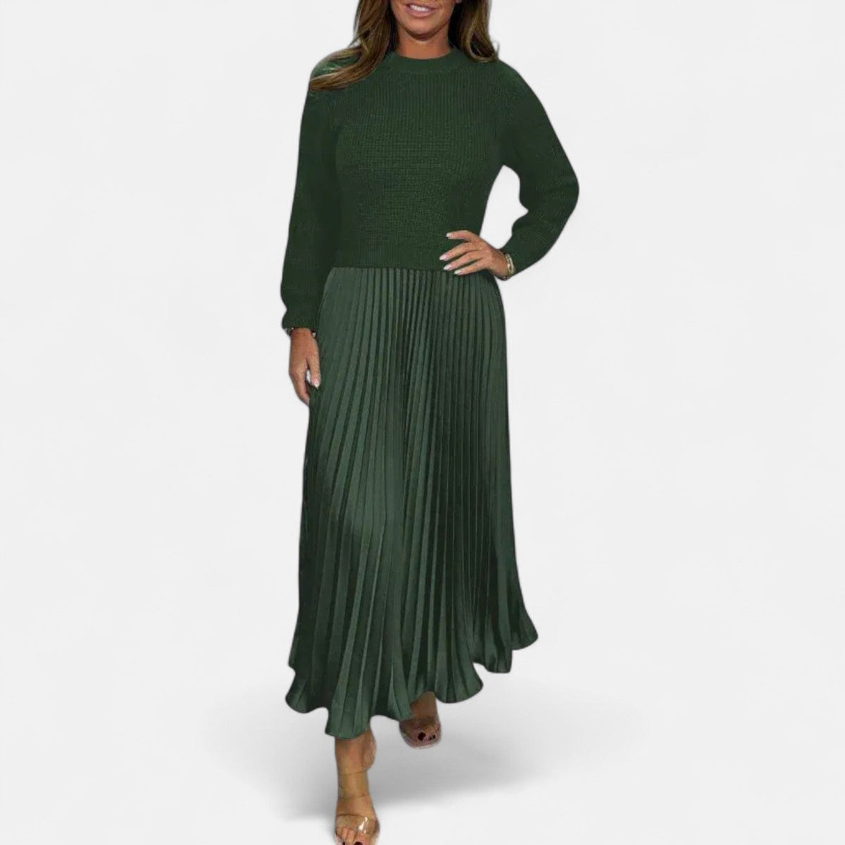 Women’s Jumper Dress – Knitted Maxi Dress with Pleated Skirt