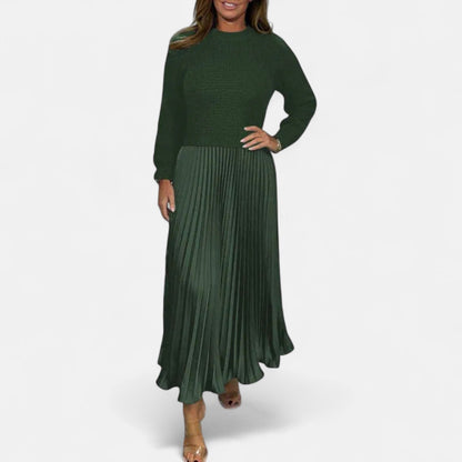 Women’s Jumper Dress – Knitted Maxi Dress with Pleated Skirt
