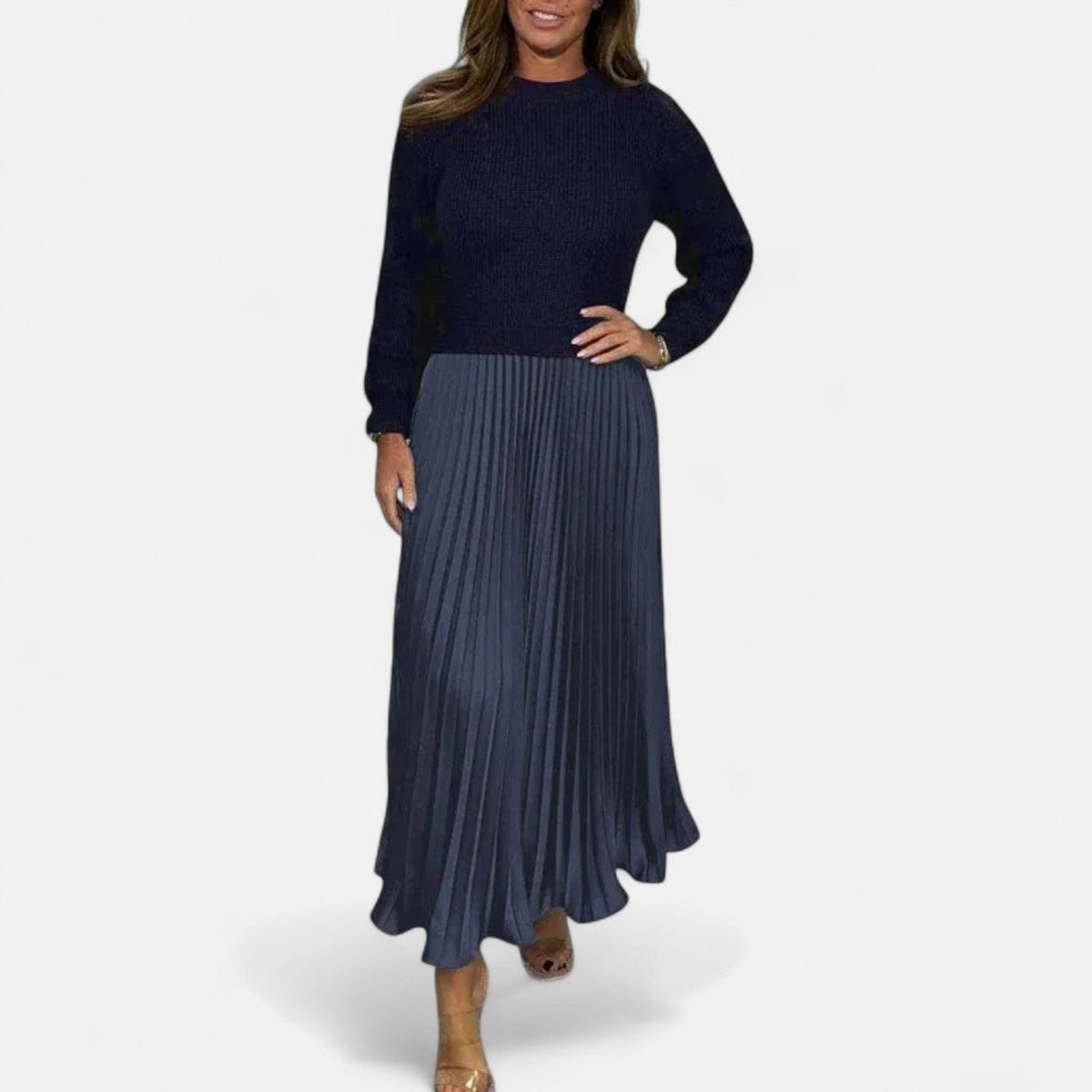 Women’s Jumper Dress – Knitted Maxi Dress with Pleated Skirt