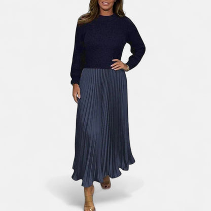 Women’s Jumper Dress – Knitted Maxi Dress with Pleated Skirt