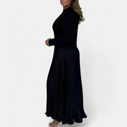 Women’s Jumper Dress – Knitted Maxi Dress with Pleated Skirt