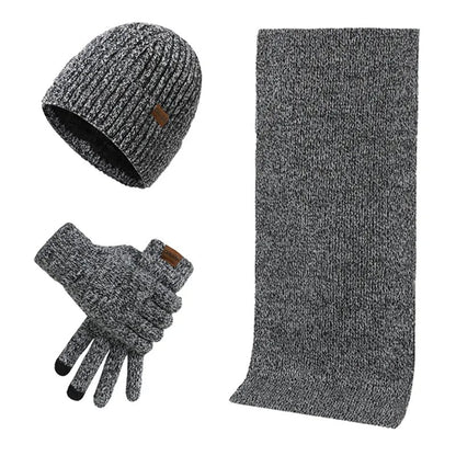 Men’s Knitted Winter Accessory Set – Ribbed Beanie Scarf and Gloves for Cold-Weather Wear