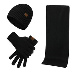 Men’s Knitted Winter Accessory Set – Ribbed Beanie Scarf and Gloves for Cold-Weather Wear