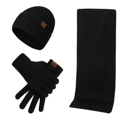 Men’s Knitted Winter Accessory Set – Ribbed Beanie Scarf and Gloves for Cold-Weather Wear