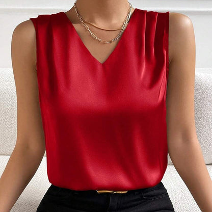 Women’s Sleeveless Blouse – V-Neck with Flowing Relaxed Cut