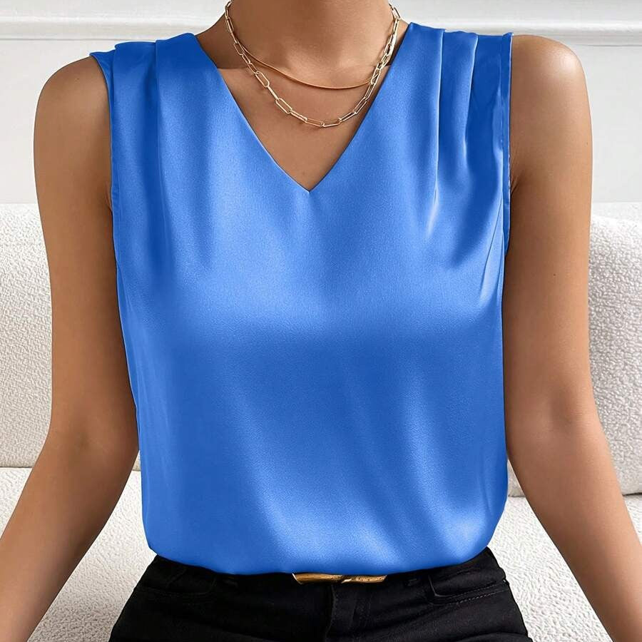 Women’s Sleeveless Blouse – V-Neck with Flowing Relaxed Cut