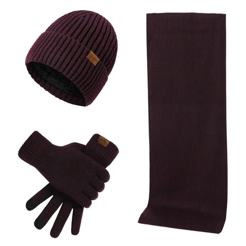 Men’s Knitted Winter Accessory Set – Ribbed Beanie Scarf and Gloves for Cold-Weather Wear