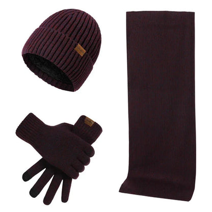 Men’s Knitted Winter Accessory Set – Ribbed Beanie Scarf and Gloves for Cold-Weather Wear