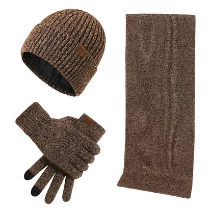 Men’s Knitted Winter Accessory Set – Ribbed Beanie Scarf and Gloves for Cold-Weather Wear